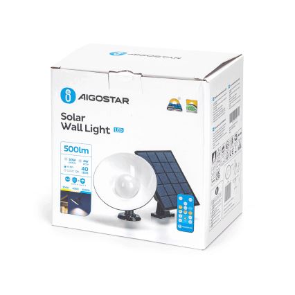 Aigostar - LED Saules enerģijas sienas lampa LED/3,2V 3000K/4000K/6500K IP65 + tālvadības pults