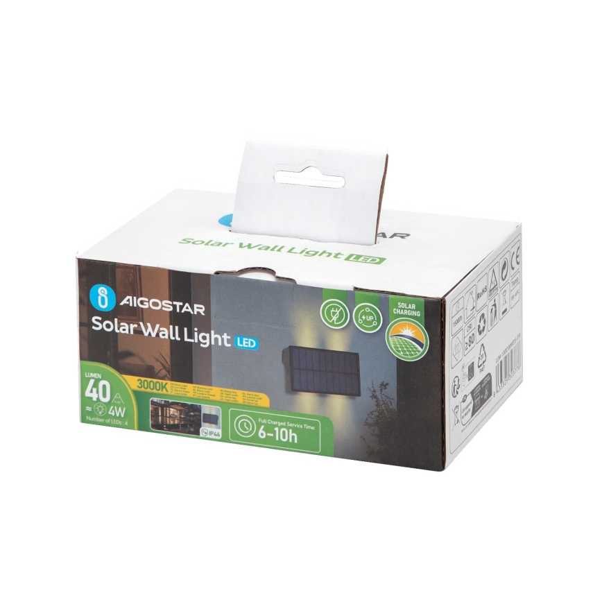 Aigostar - LED Saules enerģijas sienas lampa LED/4W/5,5V 2700K IP44