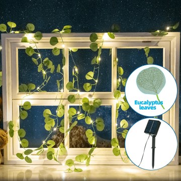 Aigostar - LED Saules enerģijas virtene 100xLED/12m IP65 silti balta eikalipts