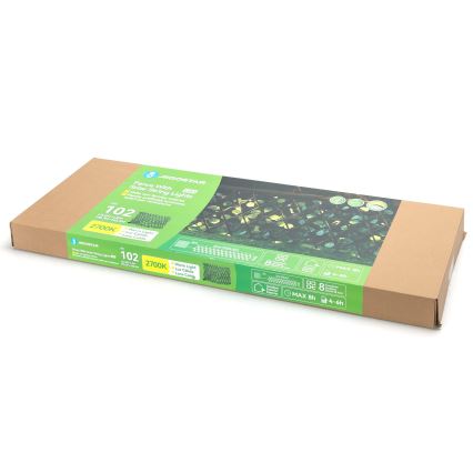 Aigostar - LED Saules enerģijas virtene 102xLED/2x0,7m IP65 silti balta eikalipts