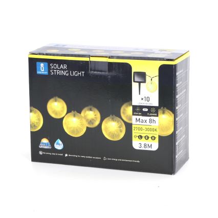 Aigostar - LED Saules enerģijas virtene 10xLED/3,8m IP44 600 mAh silti balta