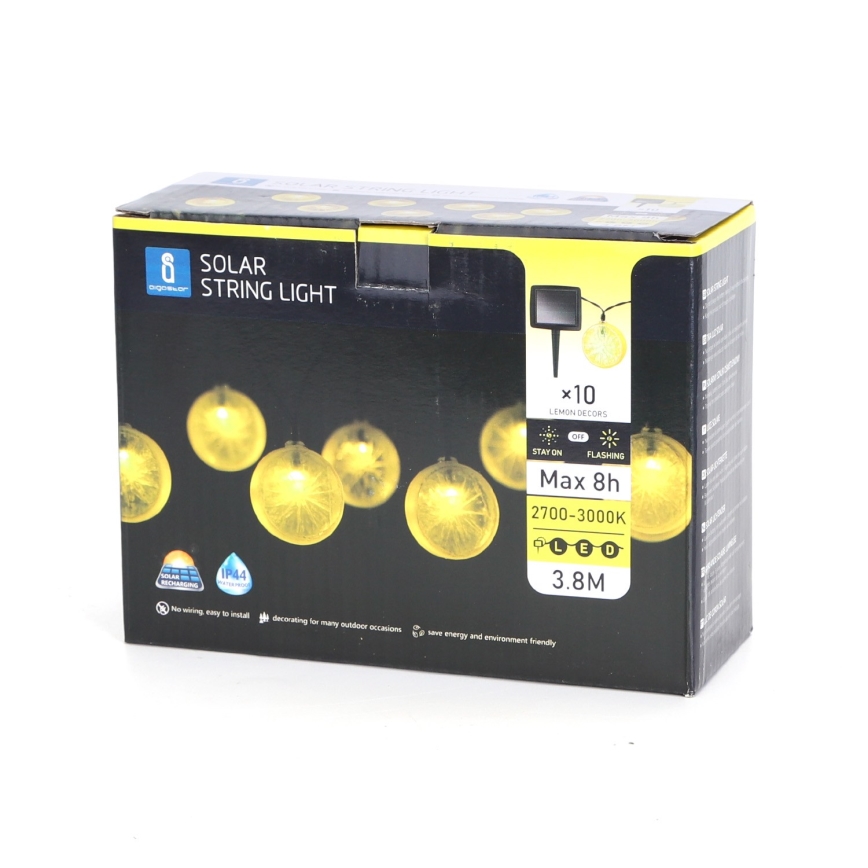 Aigostar - LED Saules enerģijas virtene 10xLED/3,8m IP44 600 mAh silti balta