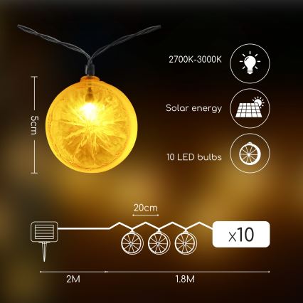 Aigostar - LED Saules enerģijas virtene 10xLED/3,8m IP44 silti balta