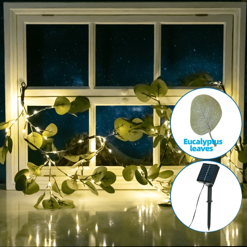 Aigostar - LED Saules enerģijas virtene 110xLED/4m IP65 silti balta eikalipts