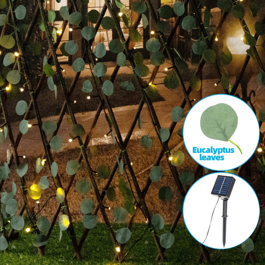 Aigostar - LED Saules enerģijas virtene 148xLED/2x1,2m IP65 silti balta eikalipts