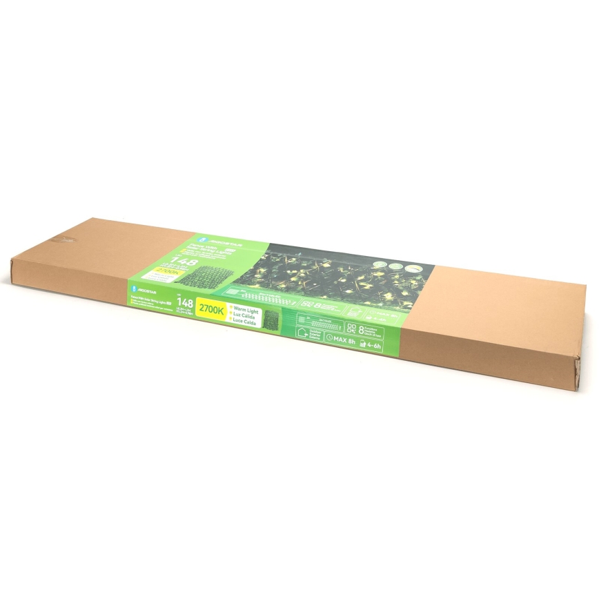 Aigostar - LED Saules enerģijas virtene 148xLED/2x1,2m IP65 silti balta ivy
