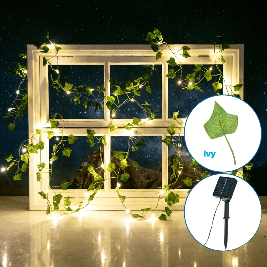 Aigostar - LED Saules enerģijas virtene 50xLED/7m IP65 silti balta efeja