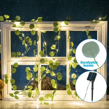 Aigostar - LED Saules enerģijas virtene 50xLED/7m IP65 silti balta eikalipts