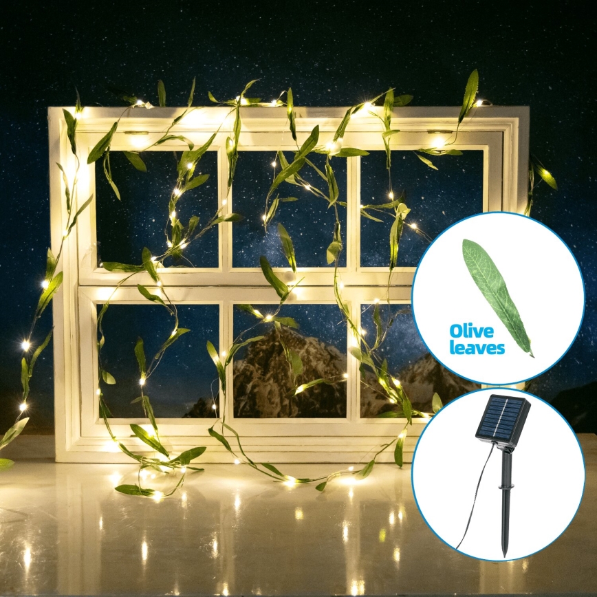 Aigostar - LED Saules enerģijas virtene 50xLED/7m IP65 silti balta olīvu