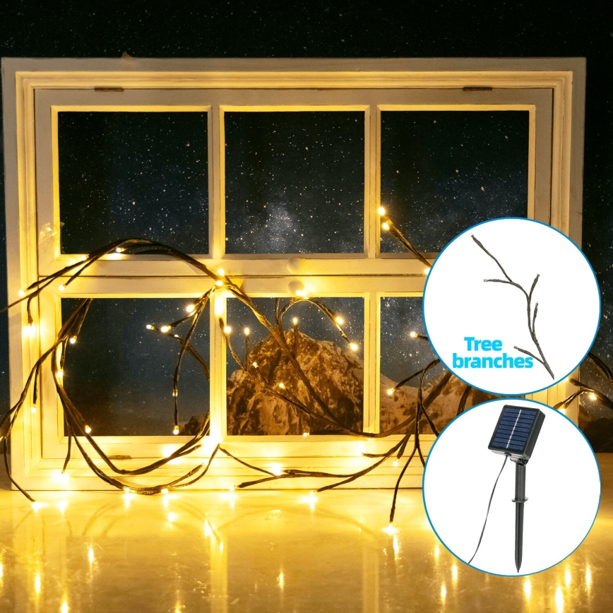 Aigostar - LED Saules enerģijas virtene 72xLED/4m IP65 silti balta koka zari
