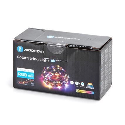 Aigostar - LED Saules enerģijas virtene LED/8 funkcijas 12m 800 mAh IP65 800 mAh daudzkrāsaina