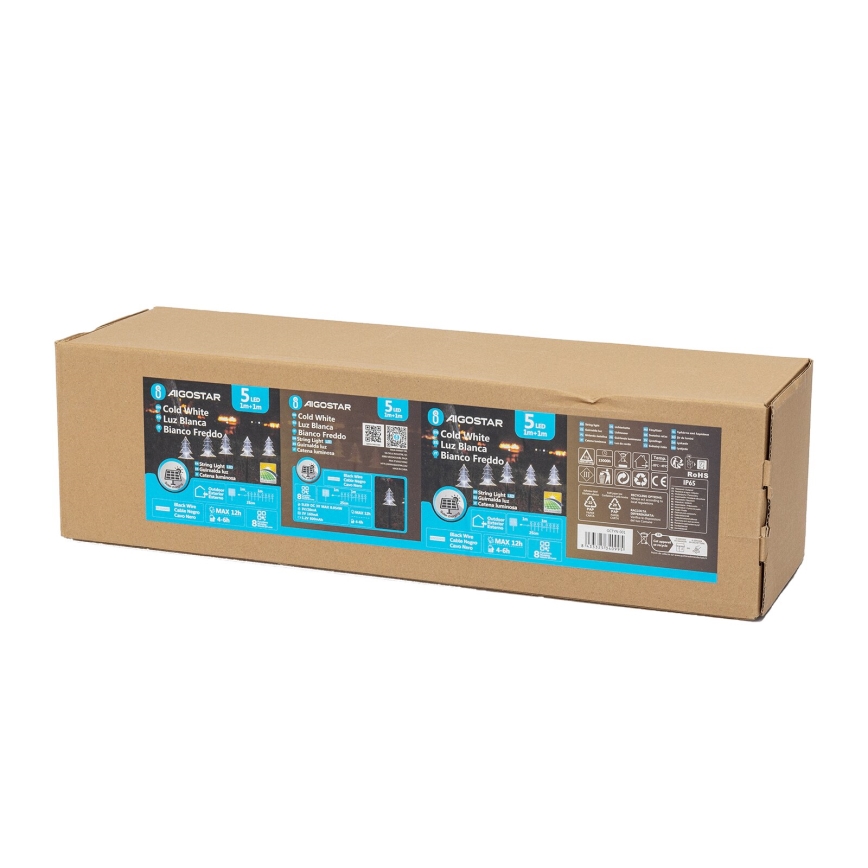 Aigostar - LED Saules enerģijas Ziemassvētki lampa LED/0,054W/1,2V 1m IP65 vēsi balts