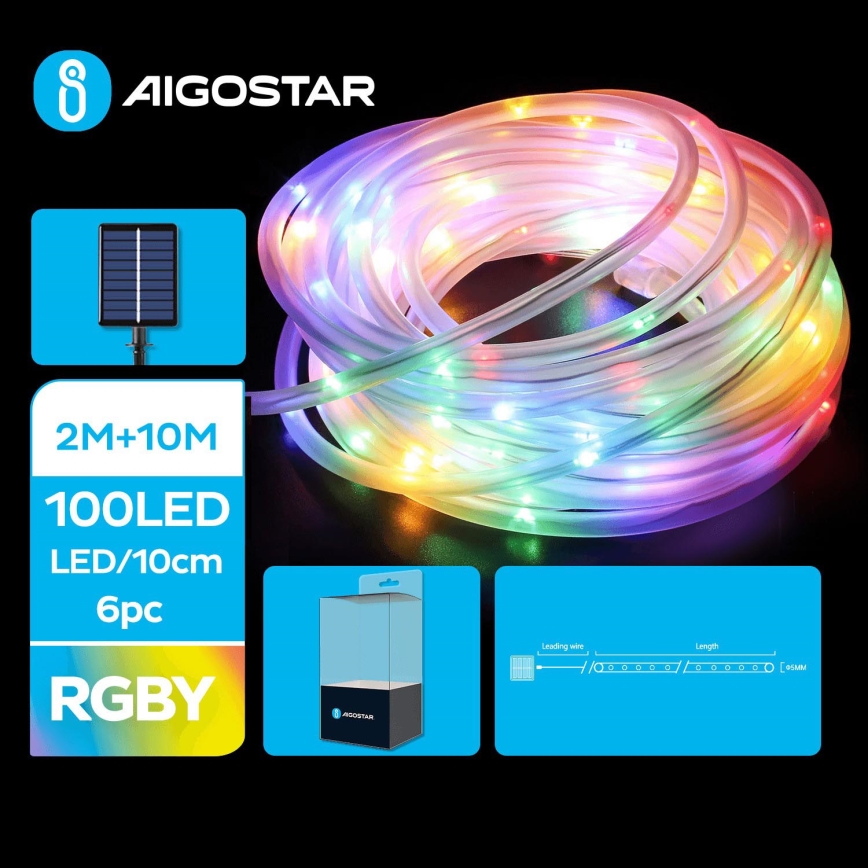 Aigostar - LED Saules enerģijas Ziemassvētku virtene 100xLED/8 funkcijas 12m IP65 daudzkrāsaina