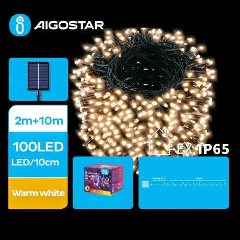 Aigostar - LED Saules enerģijas Ziemassvētku virtene 100xLED/8 funkcijas 12m IP65 silti balta