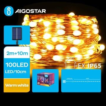 Aigostar - LED Saules enerģijas Ziemassvētku virtene 100xLED/8 funkcijas 12m IP65 silti balta