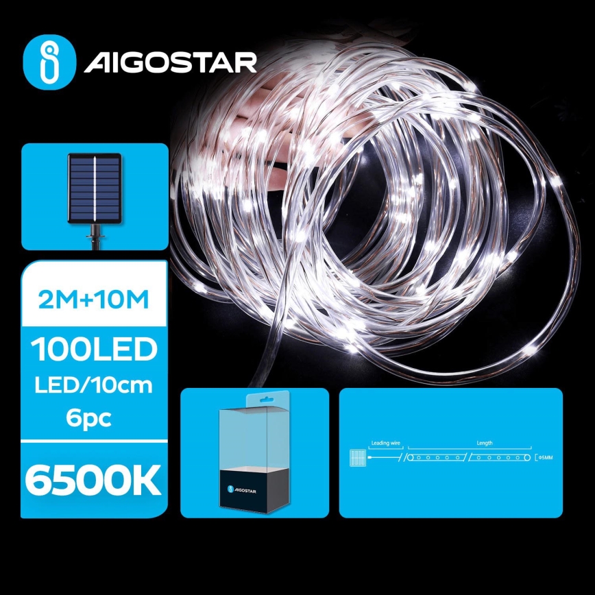 Aigostar - LED Saules enerģijas Ziemassvētku virtene 100xLED/8 funkcijas 12m IP65 vēsi balts