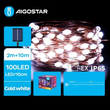 Aigostar - LED Saules enerģijas Ziemassvētku virtene 100xLED/8 funkcijas 12m IP65 vēsi balts