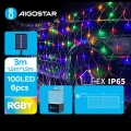 Aigostar - LED Saules enerģijas Ziemassvētku virtene 100xLED/8 funkcijas 4,5x1,5m IP65 daudzkrāsaina