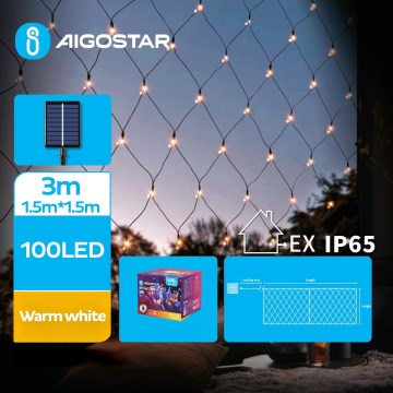 Aigostar - LED Saules enerģijas Ziemassvētku virtene 100xLED/8 funkcijas 4,5x1,5m IP65 silti balta