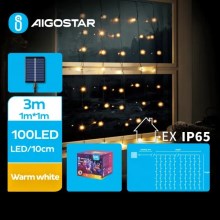 Aigostar - LED Saules enerģijas Ziemassvētku virtene 100xLED/8 funkcijas 4x1m IP65 silti balta