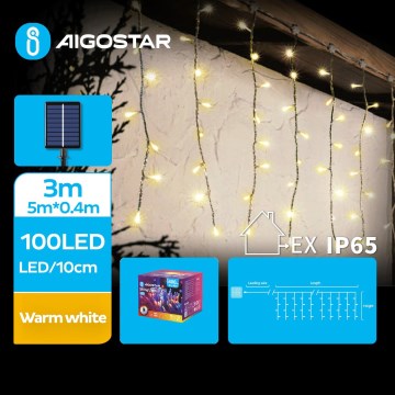Aigostar - LED saules enerģijas Ziemassvētku virtene 100xLED/8 funkcijas 8x0,4m IP65 siltā balta 800 mAh