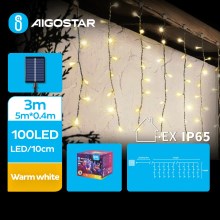 Aigostar - LED Saules enerģijas Ziemassvētku virtene 100xLED/8 funkcijas 8x0,4m IP65 silti balta