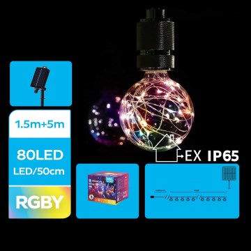 Aigostar - LED Saules enerģijas Ziemassvētku virtene 10xLED/8 funkcijas 6,5m IP65 daudzkrāsaina