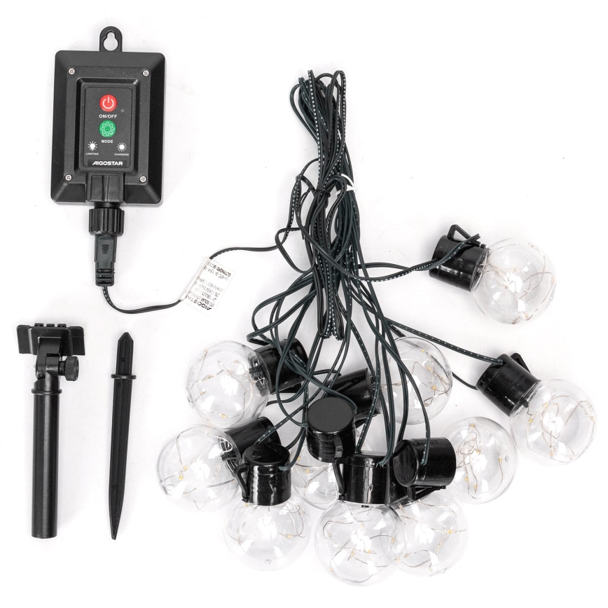 Aigostar - LED Saules enerģijas Ziemassvētku virtene 10xLED/8 funkcijas 6,5m IP65 silti balta