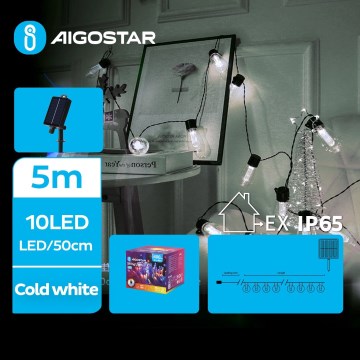Aigostar - LED Saules enerģijas Ziemassvētku virtene 10xLED/8 funkcijas 6,5m IP65 vēsi balts