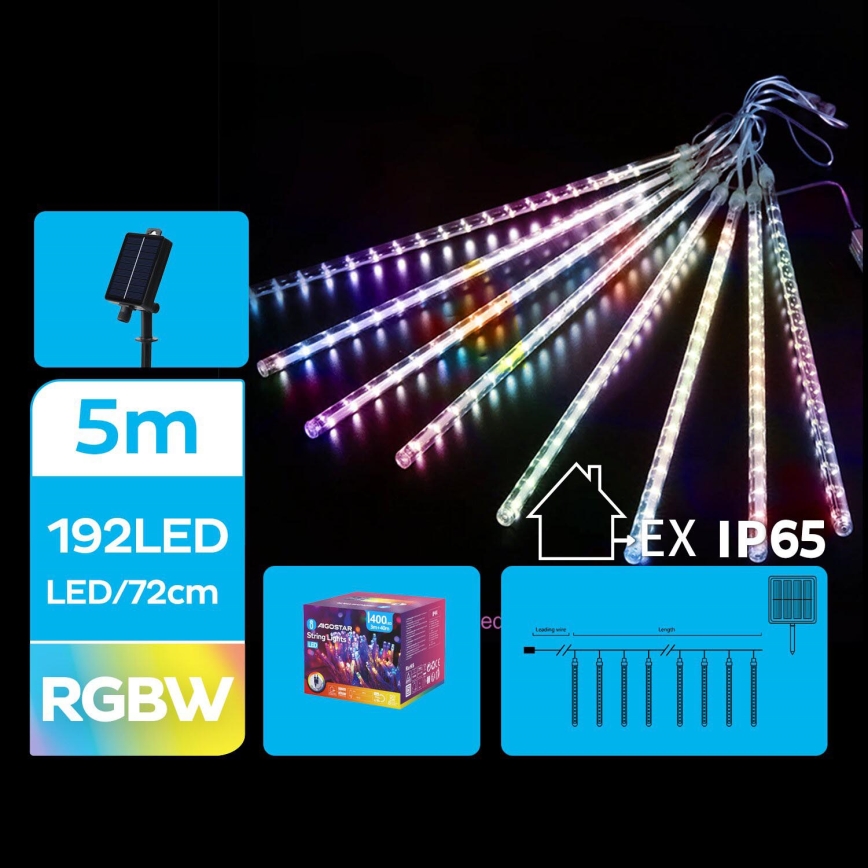Aigostar - LED Saules enerģijas Ziemassvētku virtene 192xLED/8m IP65 1200 mAh daudzkrāsaina