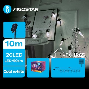 Aigostar - LED Saules enerģijas Ziemassvētku virtene 20xLED/8 funkcijas 11,5m IP65 vēsi balts