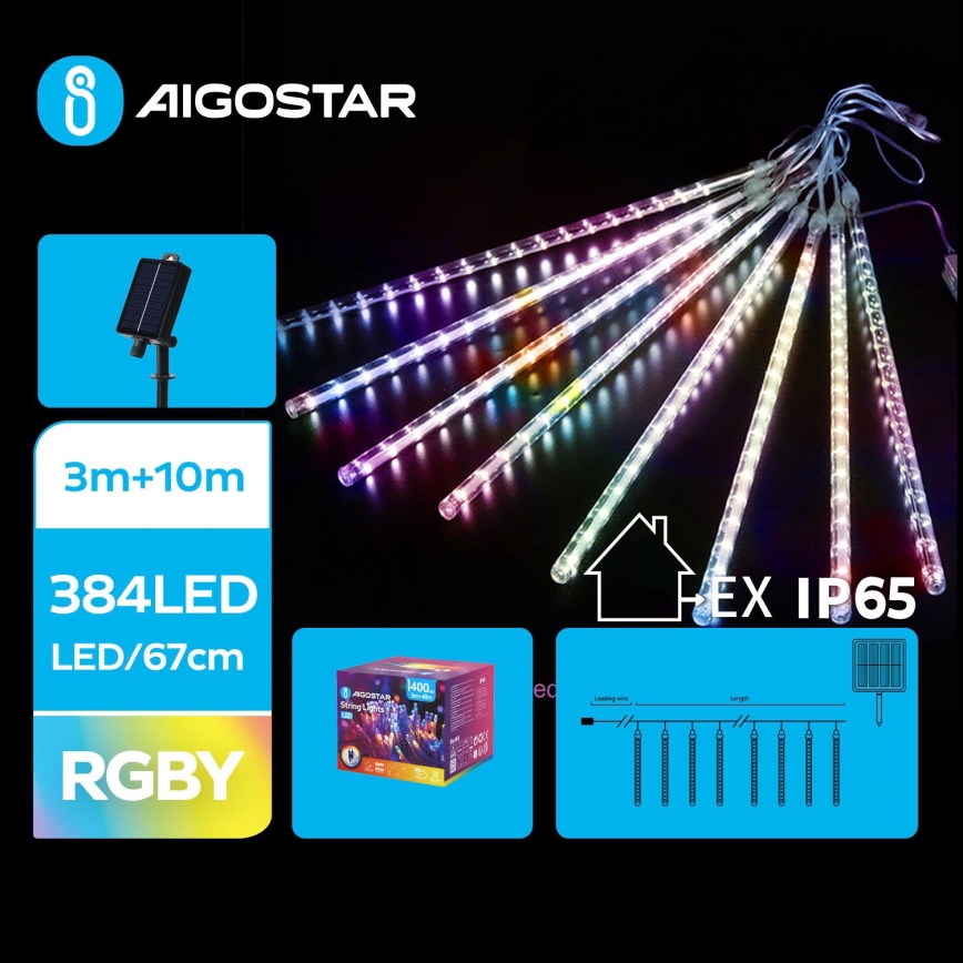 Aigostar - LED Saules enerģijas Ziemassvētku virtene 384xLED/13m IP65 1200 mAh daudzkrāsaina