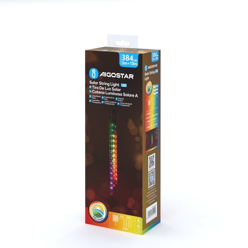 Aigostar - LED Saules enerģijas Ziemassvētku virtene 384xLED/13m IP65 1200 mAh daudzkrāsaina