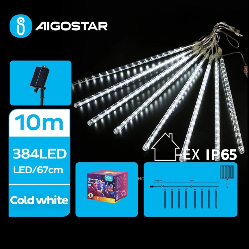 Aigostar - LED Saules enerģijas Ziemassvētku virtene 384xLED/13m IP65 vēsi balts