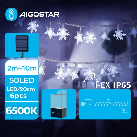 Aigostar - LED Saules enerģijas Ziemassvētku virtene 50xLED/8 funkcijas 12m IP65 vēsi balts