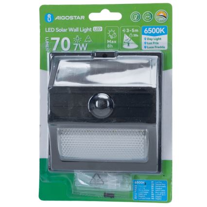 Aigostar - LED Saules gaismas ar sensora LED/3,7V 6500K 500 mAh IP65 melnā krāsā