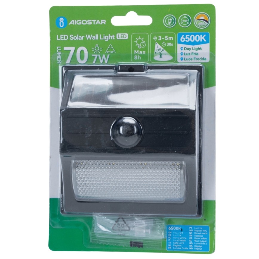 Aigostar - LED Saules gaismas ar sensora LED/3,7V 6500K 500 mAh IP65 melnā krāsā