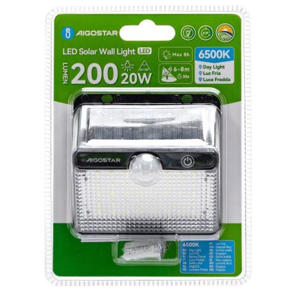 Aigostar - LED Saules gaismas lampa ar sensoru LED/3,7V 6500K 1200 mAh IP65 melna