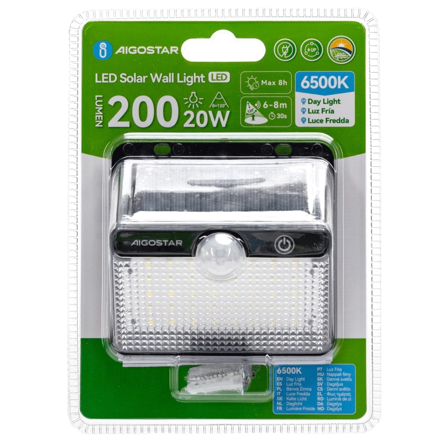 Aigostar - LED Saules gaismas lampa ar sensoru LED/3,7V 6500K 1200 mAh IP65 melna