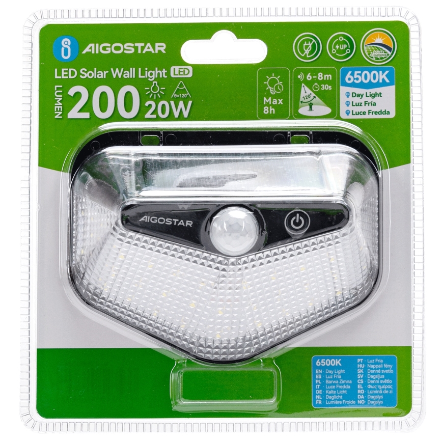 Aigostar - LED Saules gaismas lampa ar sensoru LED/3,7V 6500K 500 mAh IP65 melna