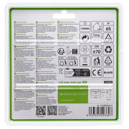 Aigostar - LED Saules gaismas lampa ar sensoru LED/3,7V 6500K 500 mAh IP65 melna