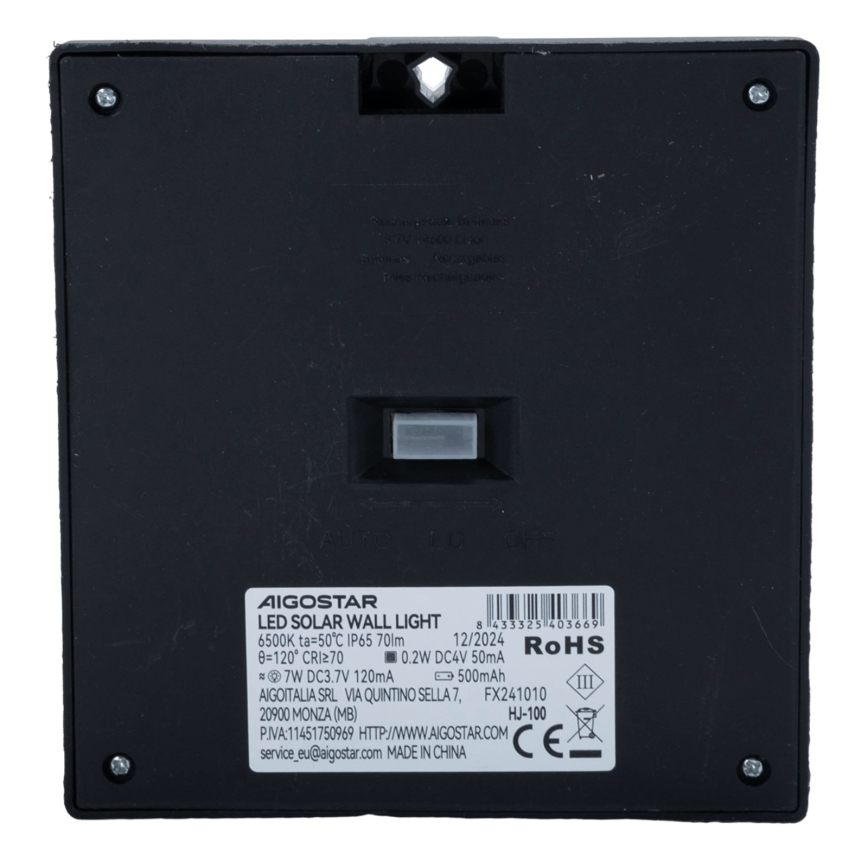 Aigostar - LED saules gaismeklis ar sensoru LED/3,7V 6500K 500 mAh IP65 melns