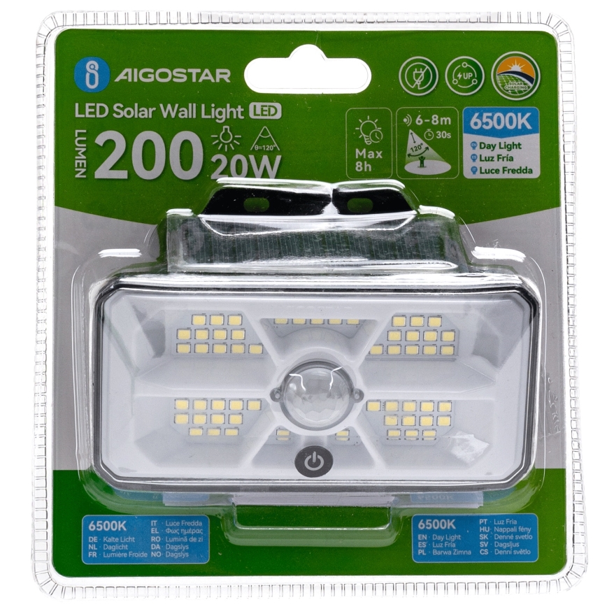 Aigostar - LED saules gaismeklis ar sensoru LED/3,7V 6500K 500 mAh IP65 melns