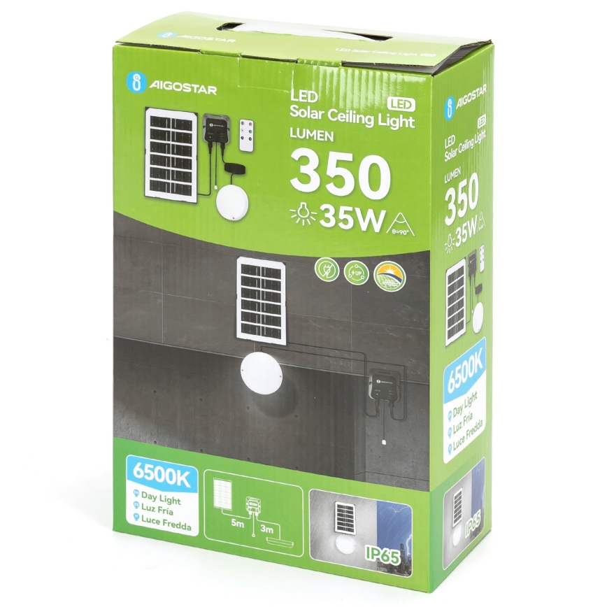 Aigostar - LED saules gaismeklis LED/35W/12V 3000 mAh 6500K IP65 diam. 16,8 cm + tālvadības pults