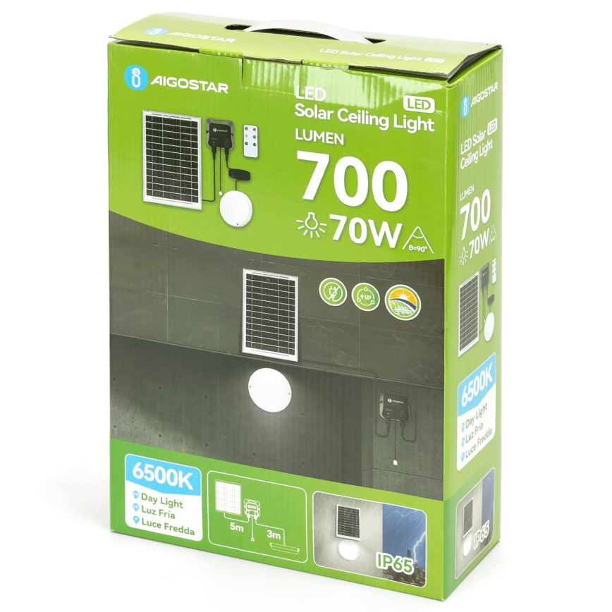 Aigostar - saules LED prožektors LED/70W/12V 6000 mAh 6500K IP65 Ø 20,5 cm + tālvadība
