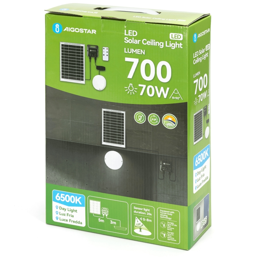 Aigostar - LED saules griestu lampa ar sensoru LED/70W/3,7V 6000 mAh IP65 + tālvadība