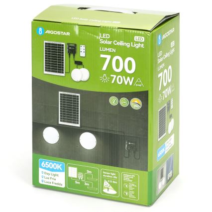 Aigostar - LED saules griestu gaismeklis ar sensoru 2x LED/35W/3,7V 6000 mAh IP65 + tālvadības pults