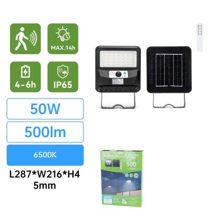 Aigostar - LED saules darbināma ielu lampa ar sensoru LED/50W/3,2V 1000mAh 6500K + tālvadības pults