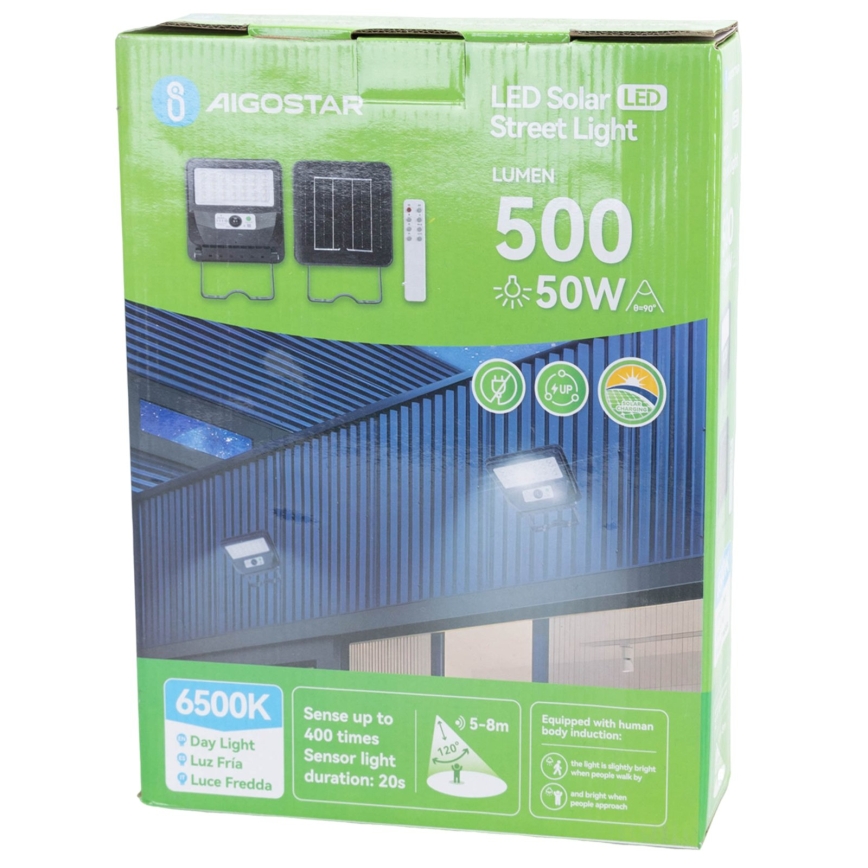 Aigostar - LED saules darbināma ielu lampa ar sensoru LED/50W/3,2V 1000mAh 6500K + tālvadības pults