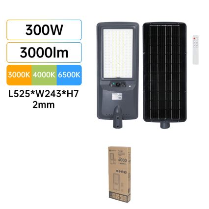 Aigostar - LED saules ielu lampa ar sensoru LED/300W/3,2V 3000/4000/6500K 3600mAh + tālvadības pults